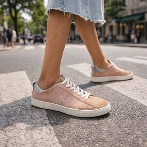 AllSaints Suede Leather Sneakers Blush Pink Beige Lace-Up Low Top Casual Chic